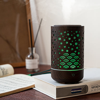 Wood Grain Starry Sky Aroma Diffuser – 500ml Ultrasonic LED Humidifier
