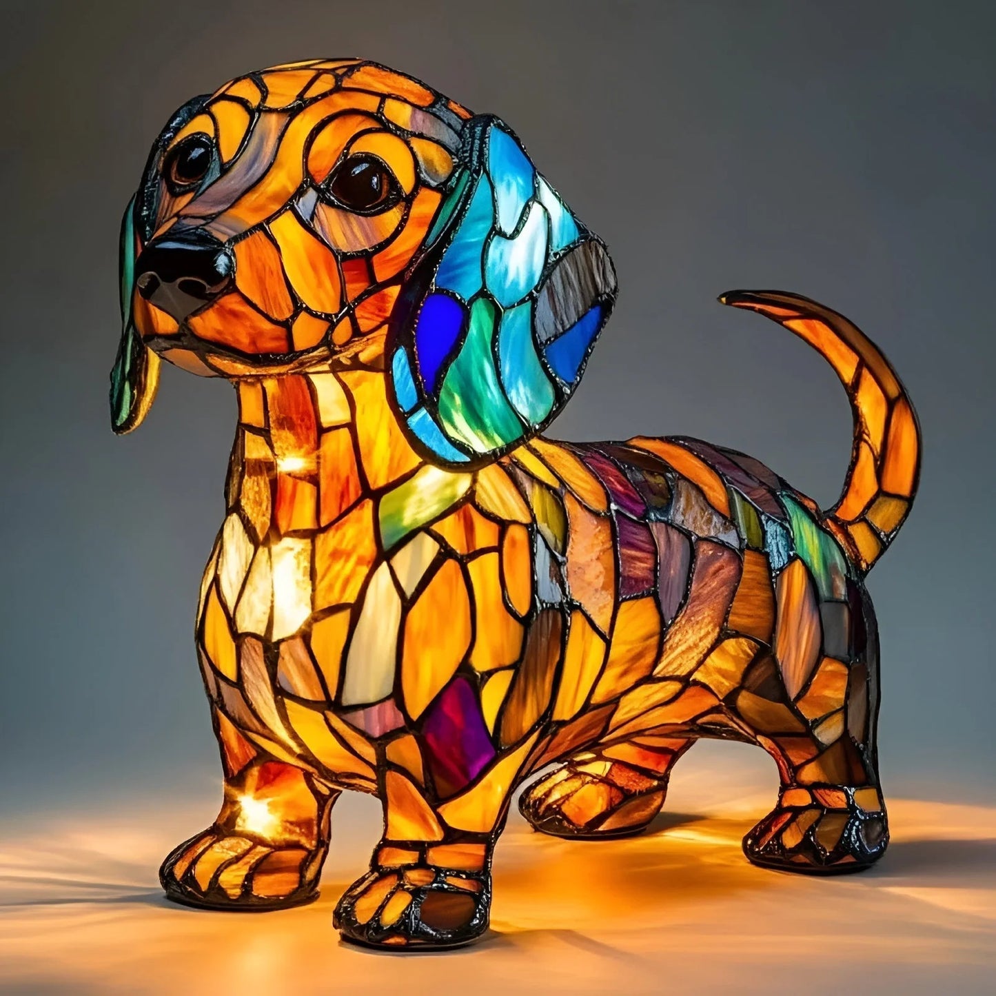 Stained Glass LED Table Lamp – Resin Sculpture
