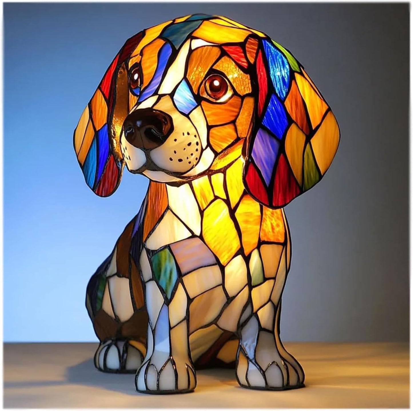 Stained Glass LED Table Lamp – Resin Sculpture