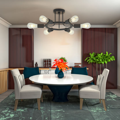 6-Light Black Sputnik Semi-Flush Ceiling Light