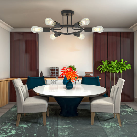 6-Light Black Sputnik Semi-Flush Ceiling Light