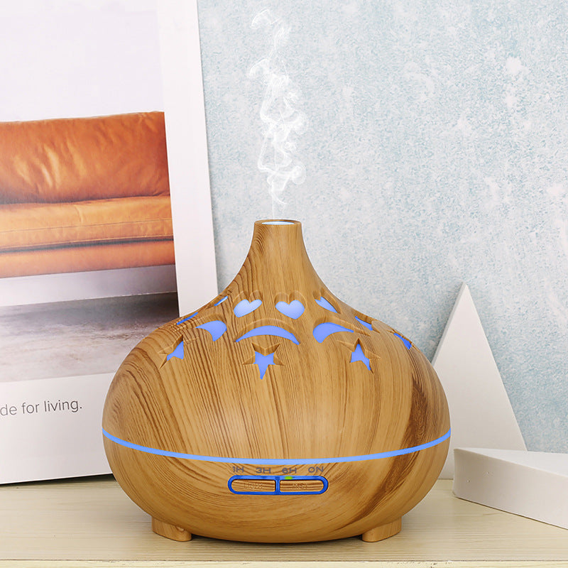 Wood Grain 122 Aroma Diffuser – 500ml Large Capacity Hollow Ultrasonic Humidifier