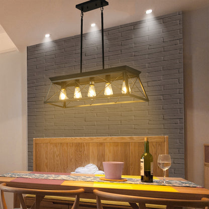 5-Light Black Iron Rectangular Pendant Light