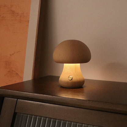 Wooden Mushroom Night Light – Touch Dimmer Bedside Lamp