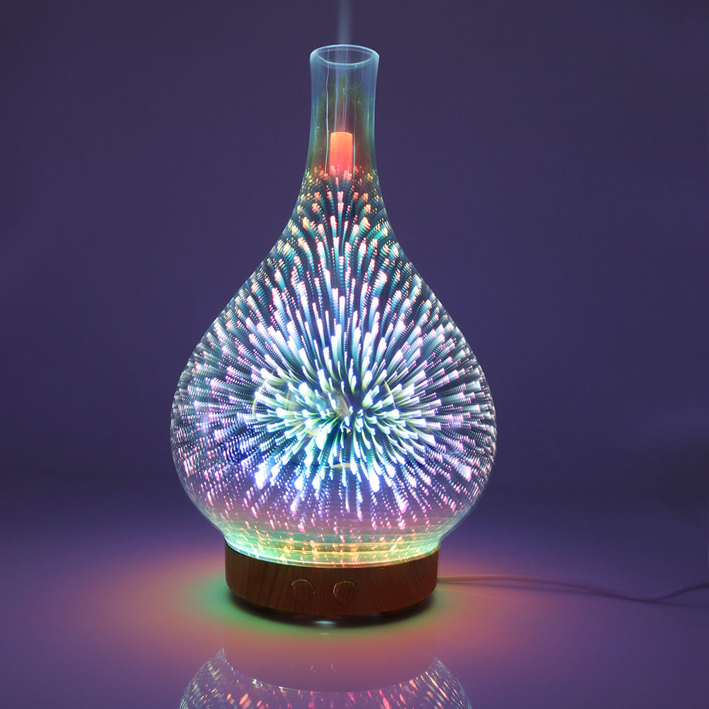 Fireworks Glass Aroma Diffuser – 3D LED Galaxy Effect & Cool Mist Humidifier
