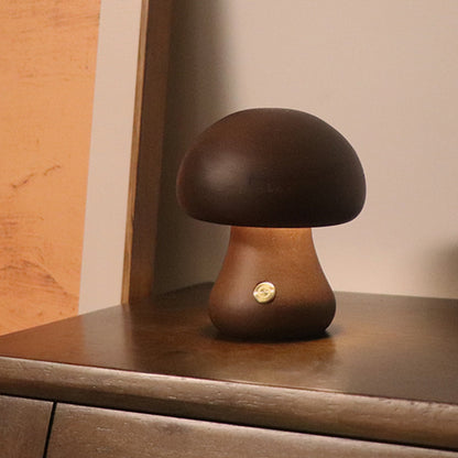 Wooden Mushroom Night Light – Touch Dimmer Bedside Lamp