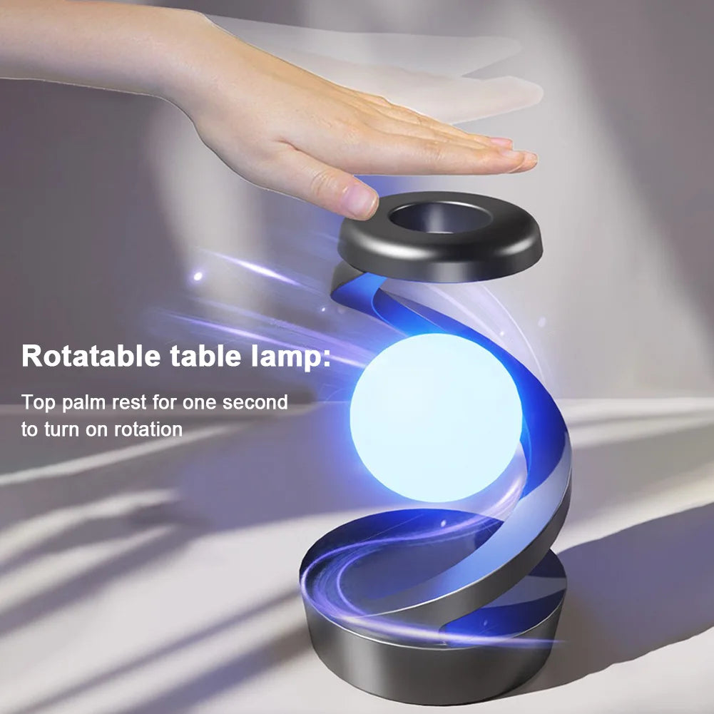 Levitating Moon Lamp – Spinning RGB Spiral Table Lamp with Wireless Charger