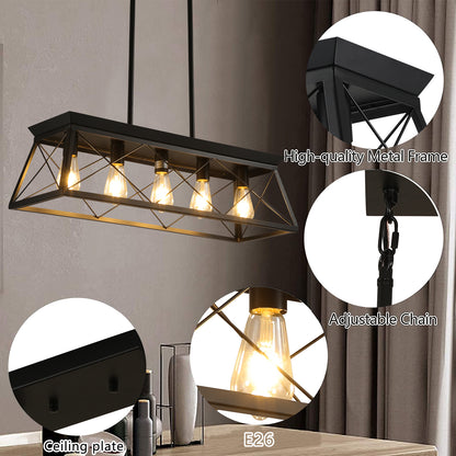 5-Light Black Iron Rectangular Pendant Light
