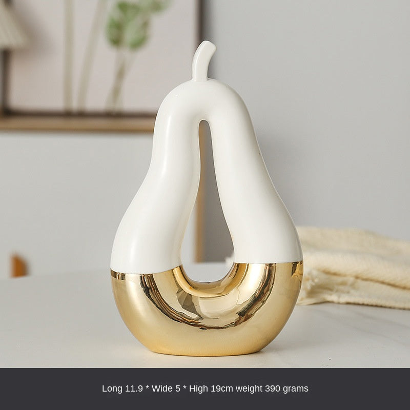 Gold-Dipped Ceramic Fruit Sculpture – Apple or Pear