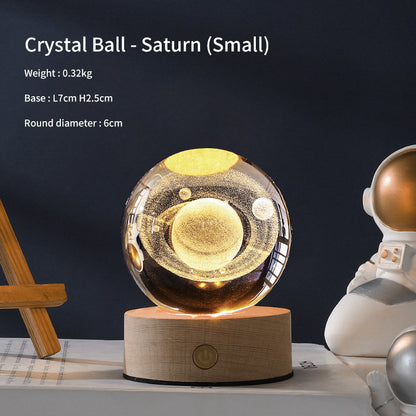 3D Laser Crystal Ball Night Light – Galaxy Scene Ambient Lamp with Wood Base