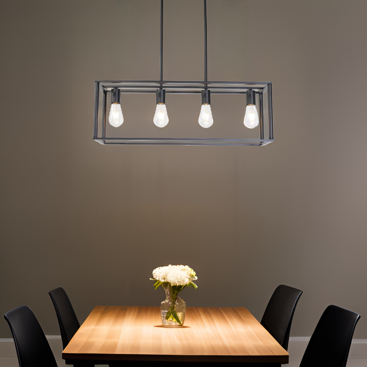 4-Light Black Linear Cage Pendant Light