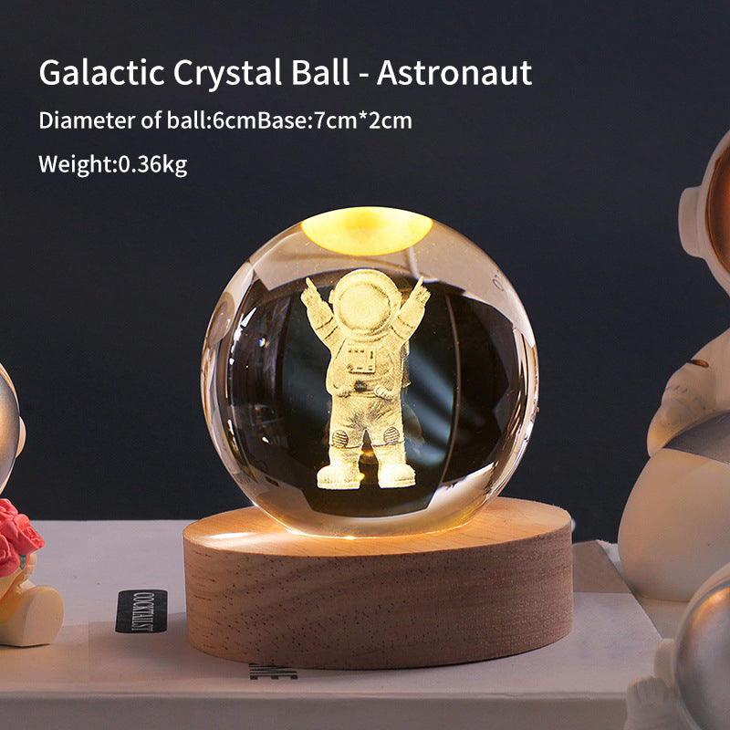 3D Laser Crystal Ball Night Light – Galaxy Scene Ambient Lamp with Wood Base