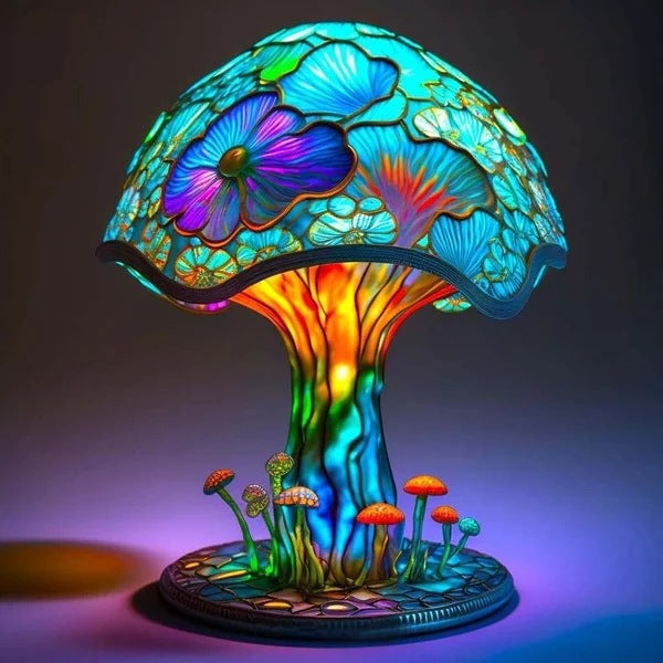 Stained Glass LED Table Lamp – Resin Sculpture