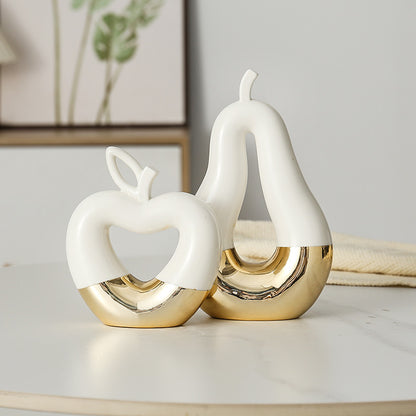 Gold-Dipped Ceramic Fruit Sculpture – Apple or Pear