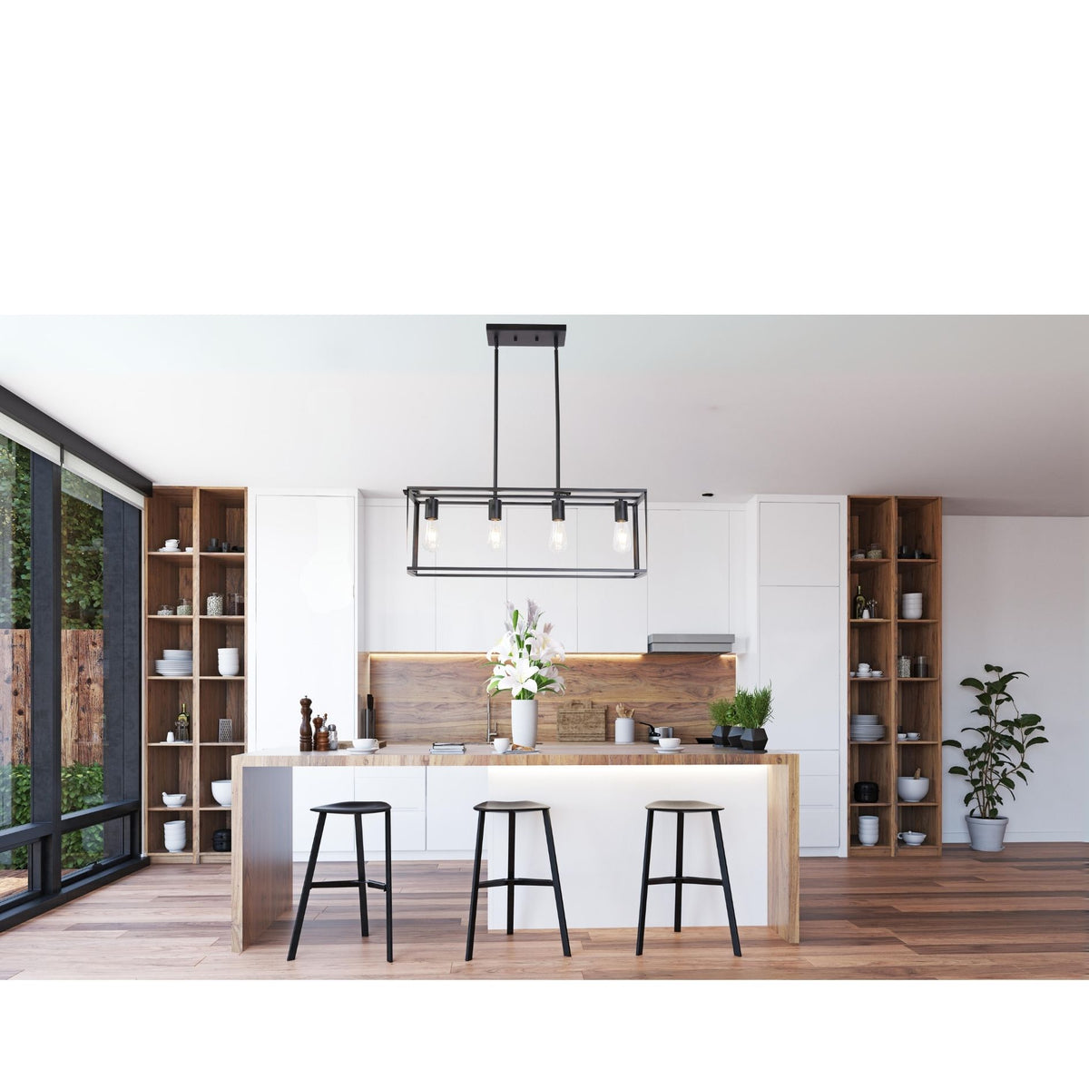 4-Light Black Linear Cage Pendant Light