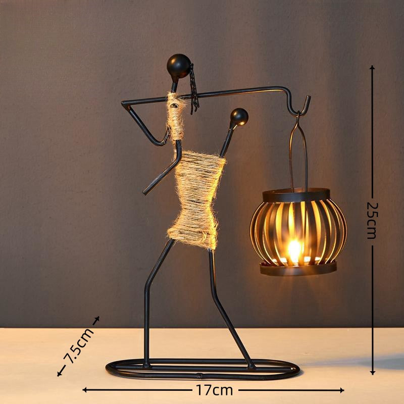 Iron Figurine Candle Lantern – Wrought Iron Tealight Holder Sculpture