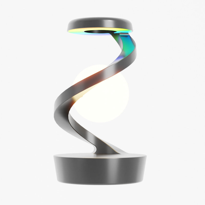 Levitating Moon Lamp – Spinning RGB Spiral Table Lamp with Wireless Charger