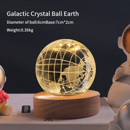 3D Laser Crystal Ball Night Light – Galaxy Scene Ambient Lamp with Wood Base