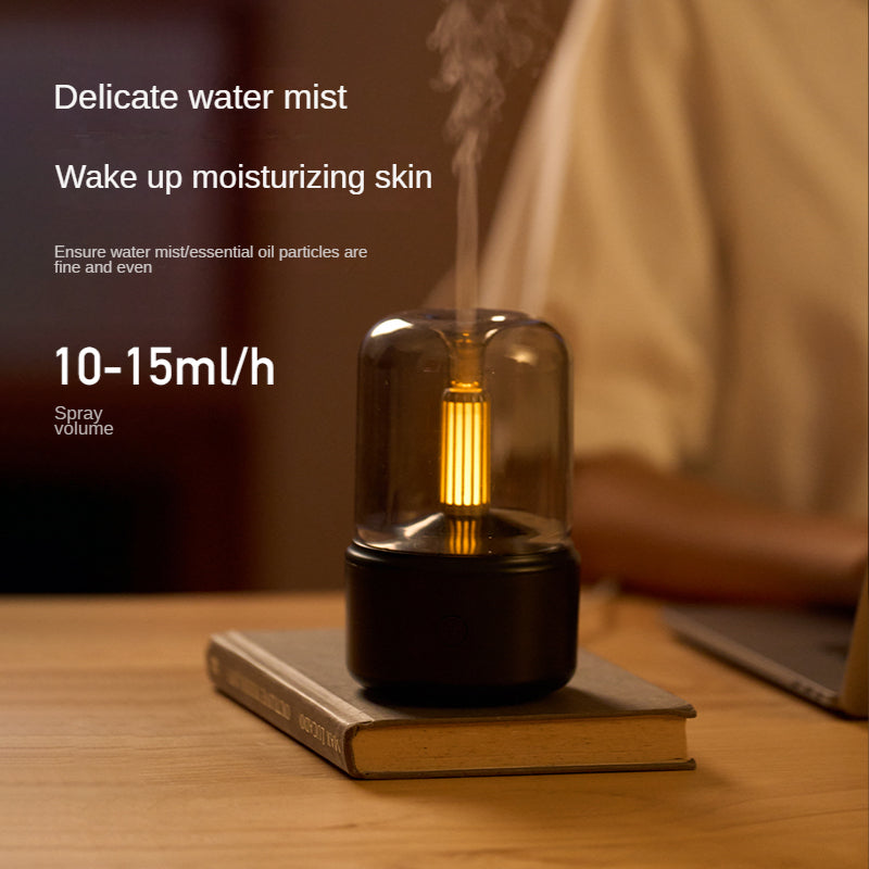 Creative Candle Light Aroma Diffuser – Flickering LED Flame & USB Cool Mist Humidifier