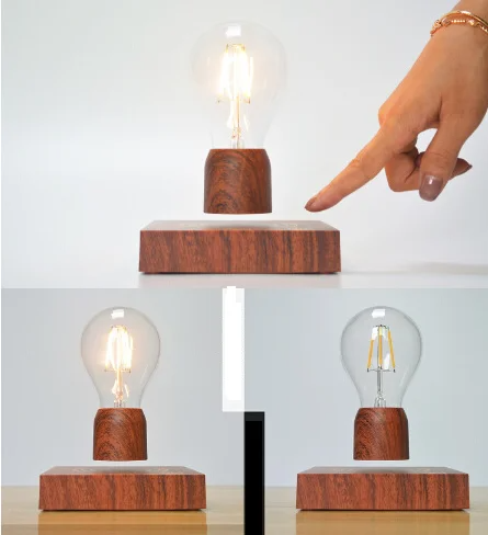 Levitating Edison Bulb Lamp – Magnetic Floating Light with Walnut Wood Base