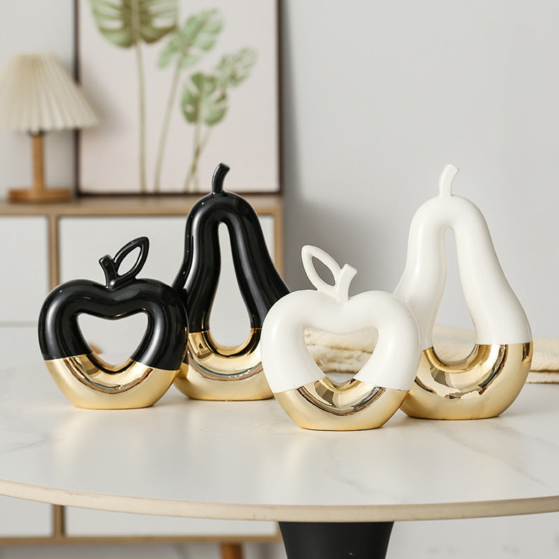 Gold-Dipped Ceramic Fruit Sculpture – Apple or Pear