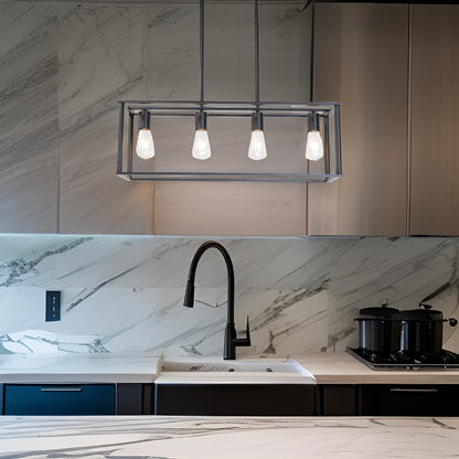 4-Light Black Linear Cage Pendant Light