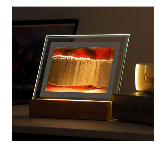 Sand Art Night Light – LED Quicksand Painting Frame with Wood Base