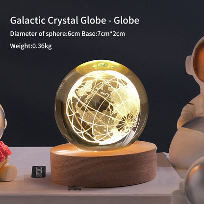 3D Laser Crystal Ball Night Light – Galaxy Scene Ambient Lamp with Wood Base