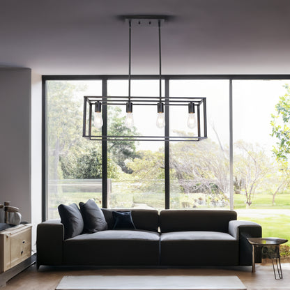 4-Light Black Linear Cage Pendant Light