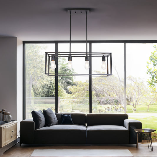 4-Light Black Linear Cage Pendant Light