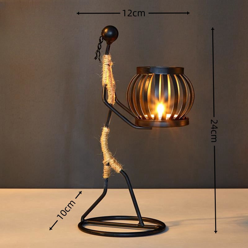 Iron Figurine Candle Lantern – Wrought Iron Tealight Holder Sculpture