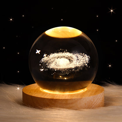 Star Scene Crystal Ball Lamp – 6cm K9 Crystal on Wood Base | USB Night Light