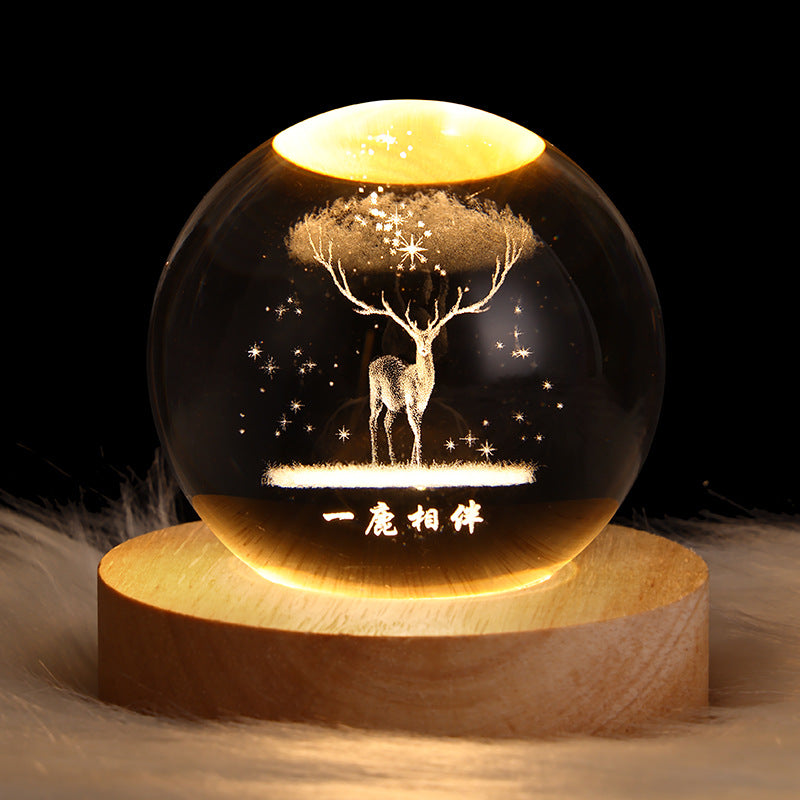Star Scene Crystal Ball Lamp – 6cm K9 Crystal on Wood Base | USB Night Light