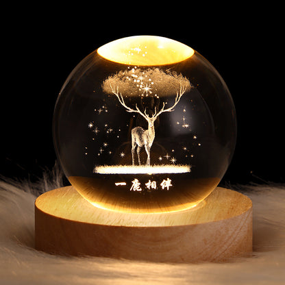 Star Scene Crystal Ball Lamp – 6cm K9 Crystal on Wood Base | USB Night Light