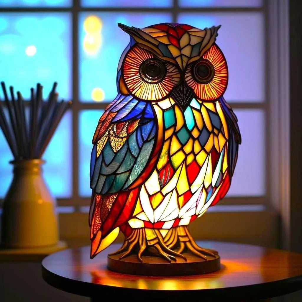 Stained Glass LED Table Lamp – Resin Sculpture