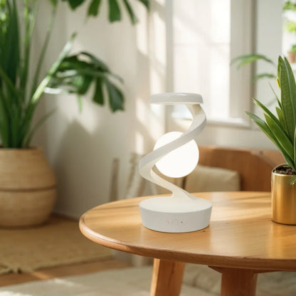 Levitating Moon Lamp – Spinning RGB Spiral Table Lamp with Wireless Charger