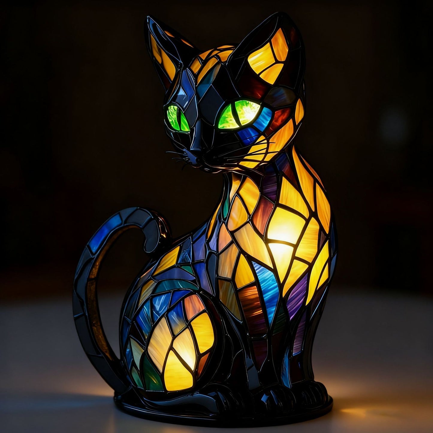 Stained Glass LED Table Lamp – Resin Sculpture