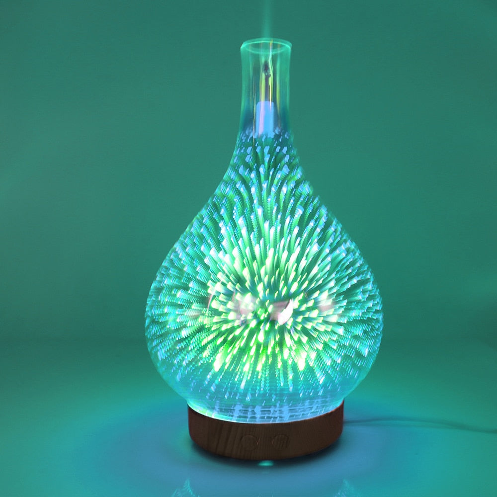 Fireworks Glass Aroma Diffuser – 3D LED Galaxy Effect & Cool Mist Humidifier