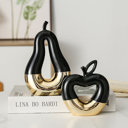 Gold-Dipped Ceramic Fruit Sculpture – Apple or Pear