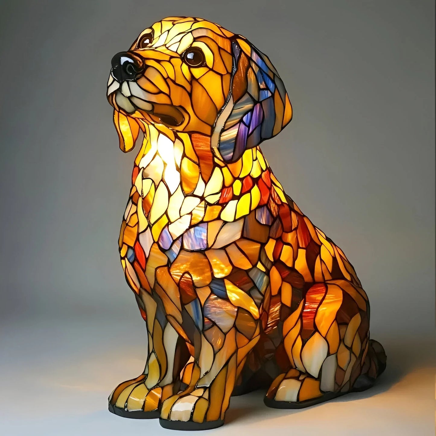 Stained Glass LED Table Lamp – Resin Sculpture