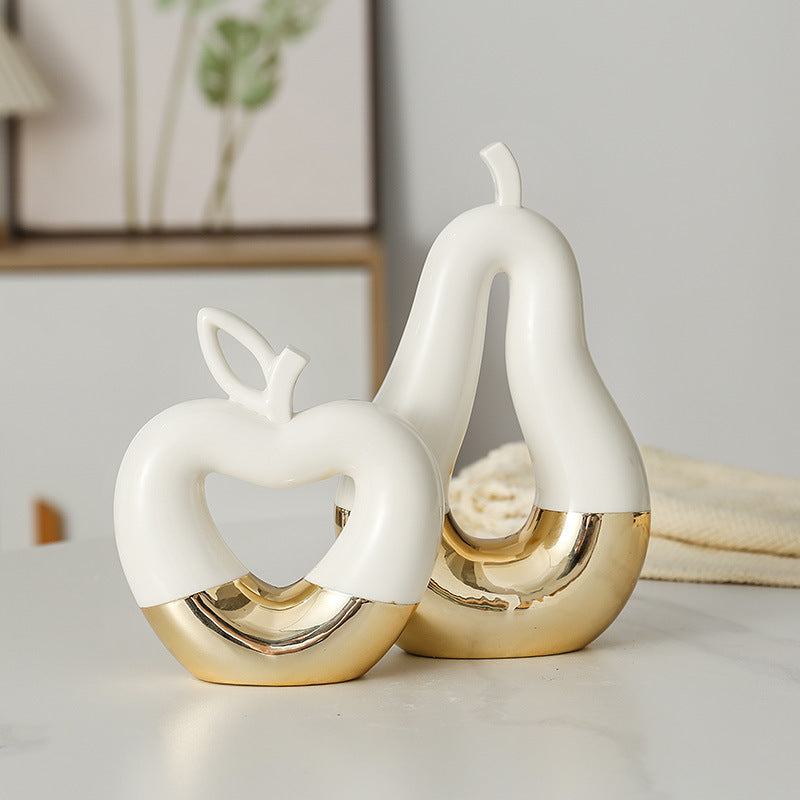 Gold-Dipped Ceramic Fruit Sculpture – Apple or Pear