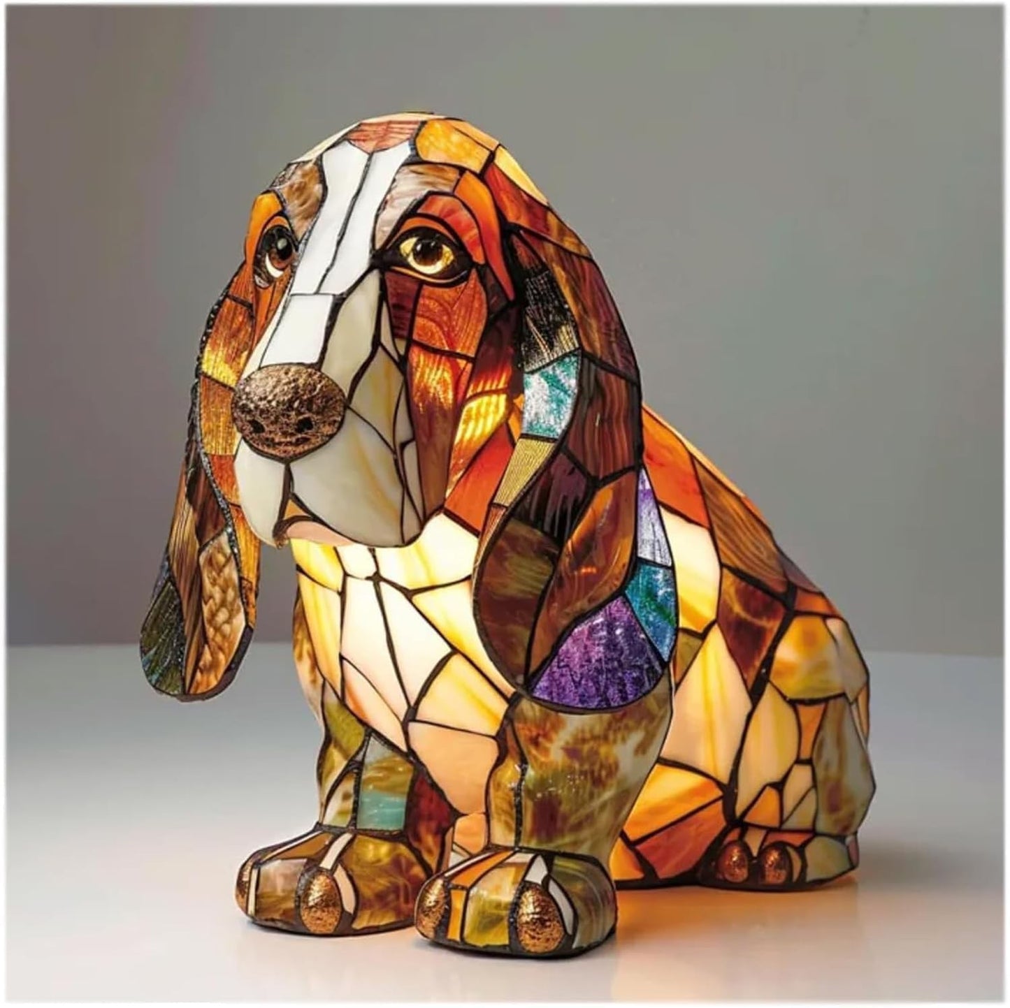 Stained Glass LED Table Lamp – Resin Sculpture
