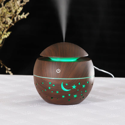 Starry Sky Mini Aroma Diffuser – 130ml Wood Grain Colorful LED Humidifier