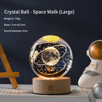 3D Laser Crystal Ball Night Light – Galaxy Scene Ambient Lamp with Wood Base