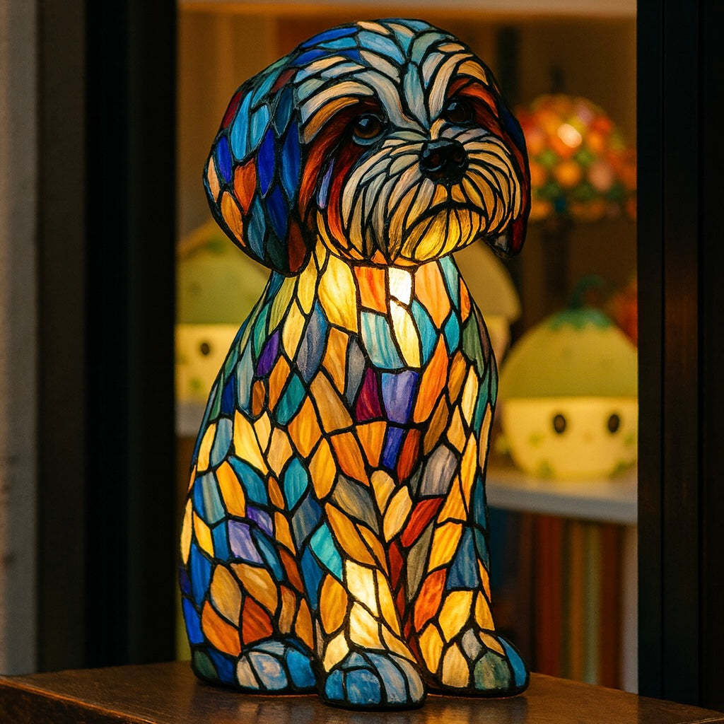 Stained Glass LED Table Lamp – Resin Sculpture