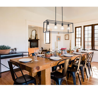 4-Light Black Linear Cage Pendant Light