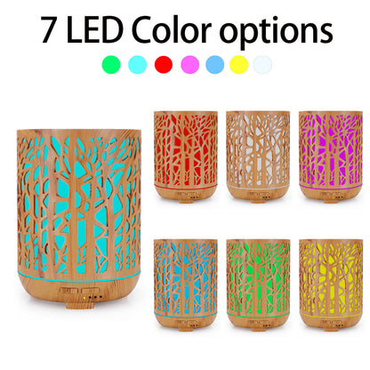 Dark Forest Branch Aroma Diffuser – 300ml Hollow Wood Art & 7-Color LED Mist