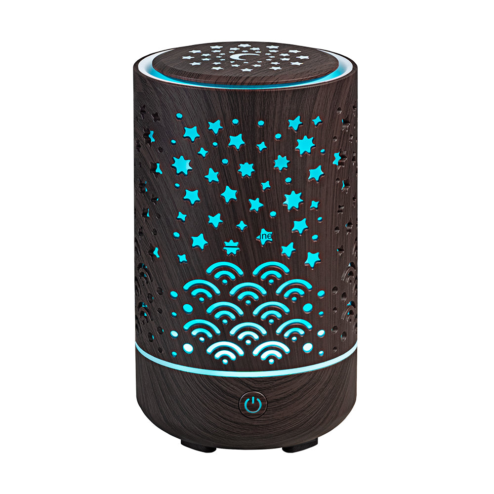 Wood Grain Starry Sky Aroma Diffuser – 500ml Ultrasonic LED Humidifier
