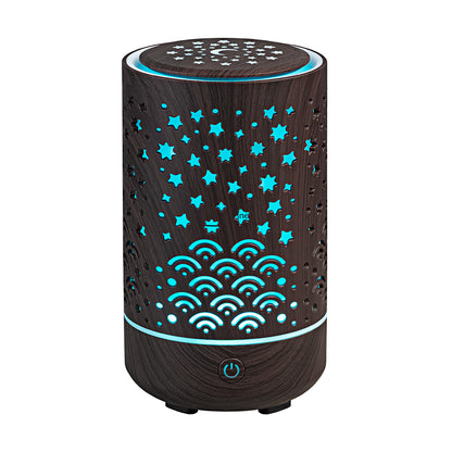 Wood Grain Starry Sky Aroma Diffuser – 500ml Ultrasonic LED Humidifier
