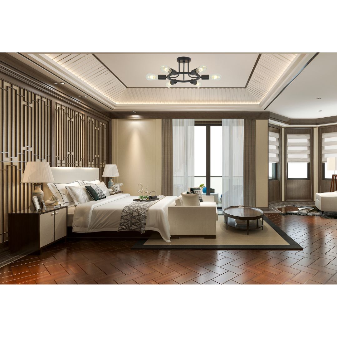 6-Light Black Sputnik Semi-Flush Ceiling Light